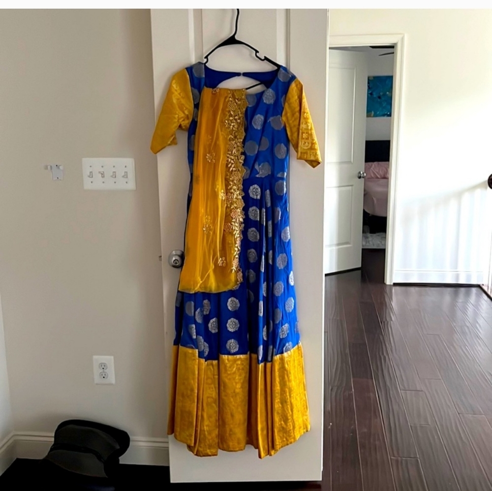 Indian Yellow and blue anarkali dress (No Dupatta)